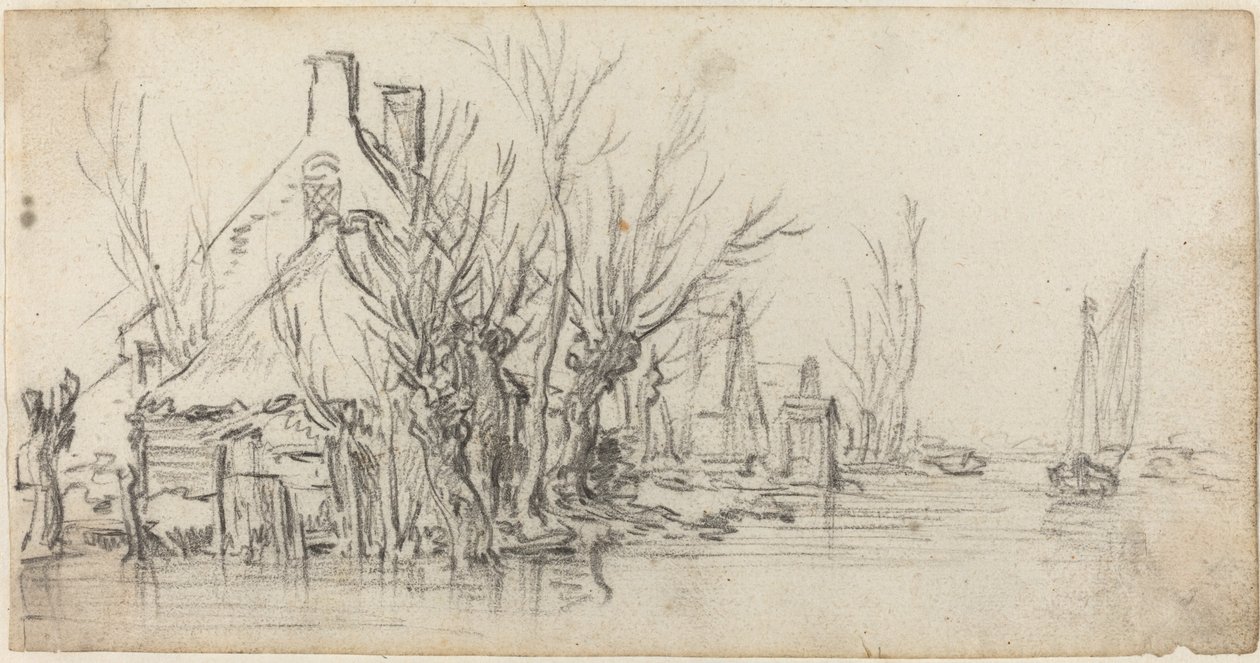 Nehir kenarındaki kır evleri by Jan van Goyen