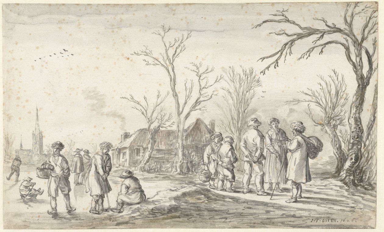 Kışın bir köyde rakamlar by Jan van Goyen