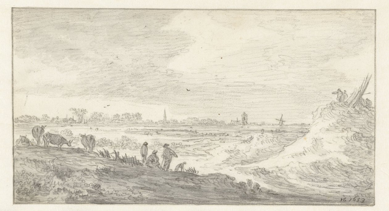 Bir kumul üzerinde rakamlarla manzara by Jan van Goyen