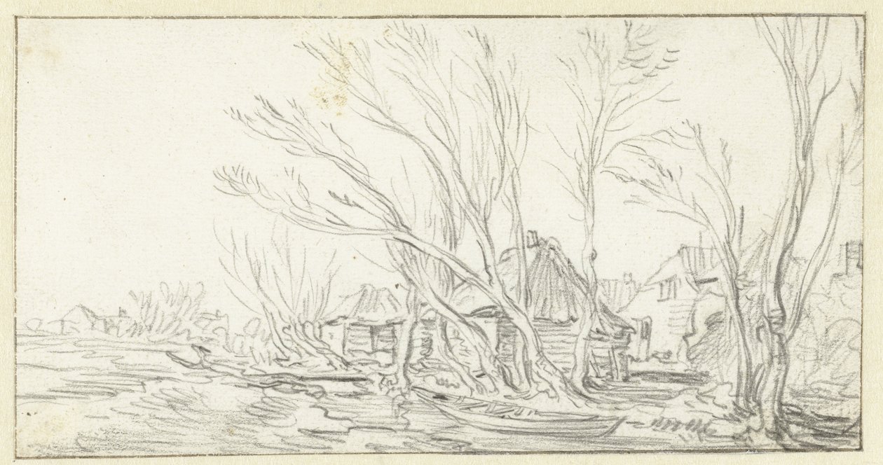 Çiftlikler için çarpık çıplak ağaçlarla manzara by Jan van Goyen