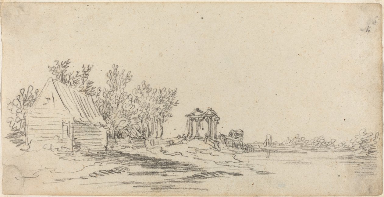 Uzak Köprülü Nehir Manzarası by Jan van Goyen