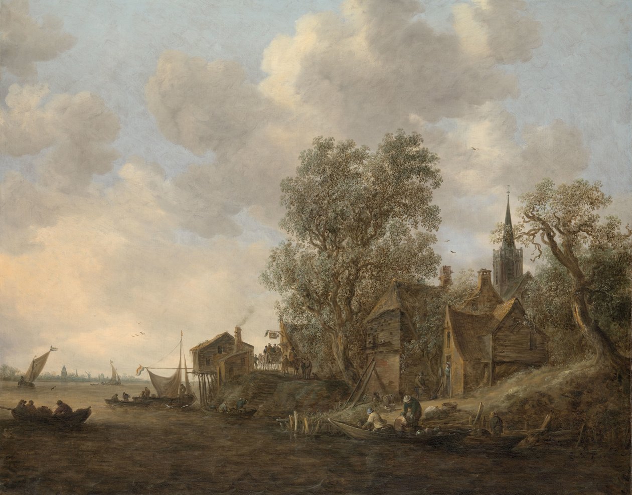 Nehir Üzerindeki Bir Kasabanın Görünümü by Jan van Goyen