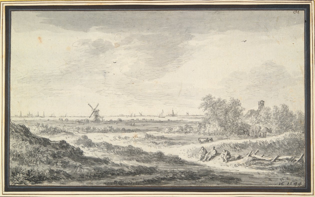 Ön planda kum tepeleri olan bir nehir manzarası by Jan van Goyen