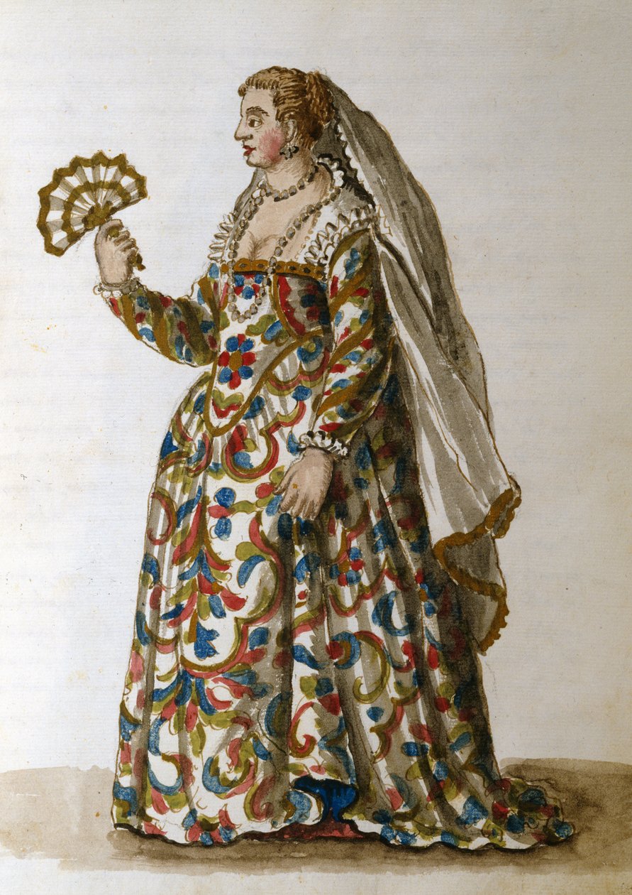 Gece elbisesi giymiş bir beyefendi, bir devlet adamının karısı (kağıt üzerinde kalem-mürekkep ve wc) by Jan van Grevenbroeck