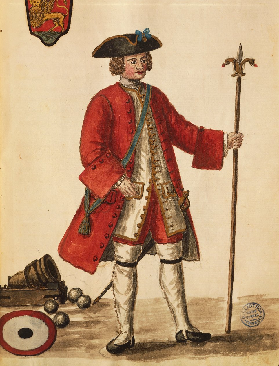 Venedik gemilerinden Bombista, Jan van Grevenbroeck veya Giovanni Grevembroch (1731-1807), Gli Abiti de Veneziani, resimli kostüm kitabından, suluboya by Jan van Grevenbroeck