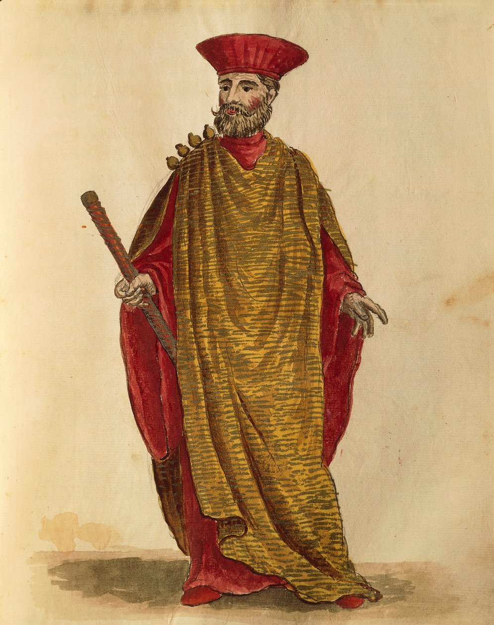 Capitano Generale Da Mar (Donanma Kaptanı), Serenissima Venedik Cumhuriyeti, Jan van Grevenbroeck veya Giovanni Grevembroch (1731-1807), Gli Donne de Veneziani, resimli kostüm kitabından, suluboya by Jan van Grevenbroeck