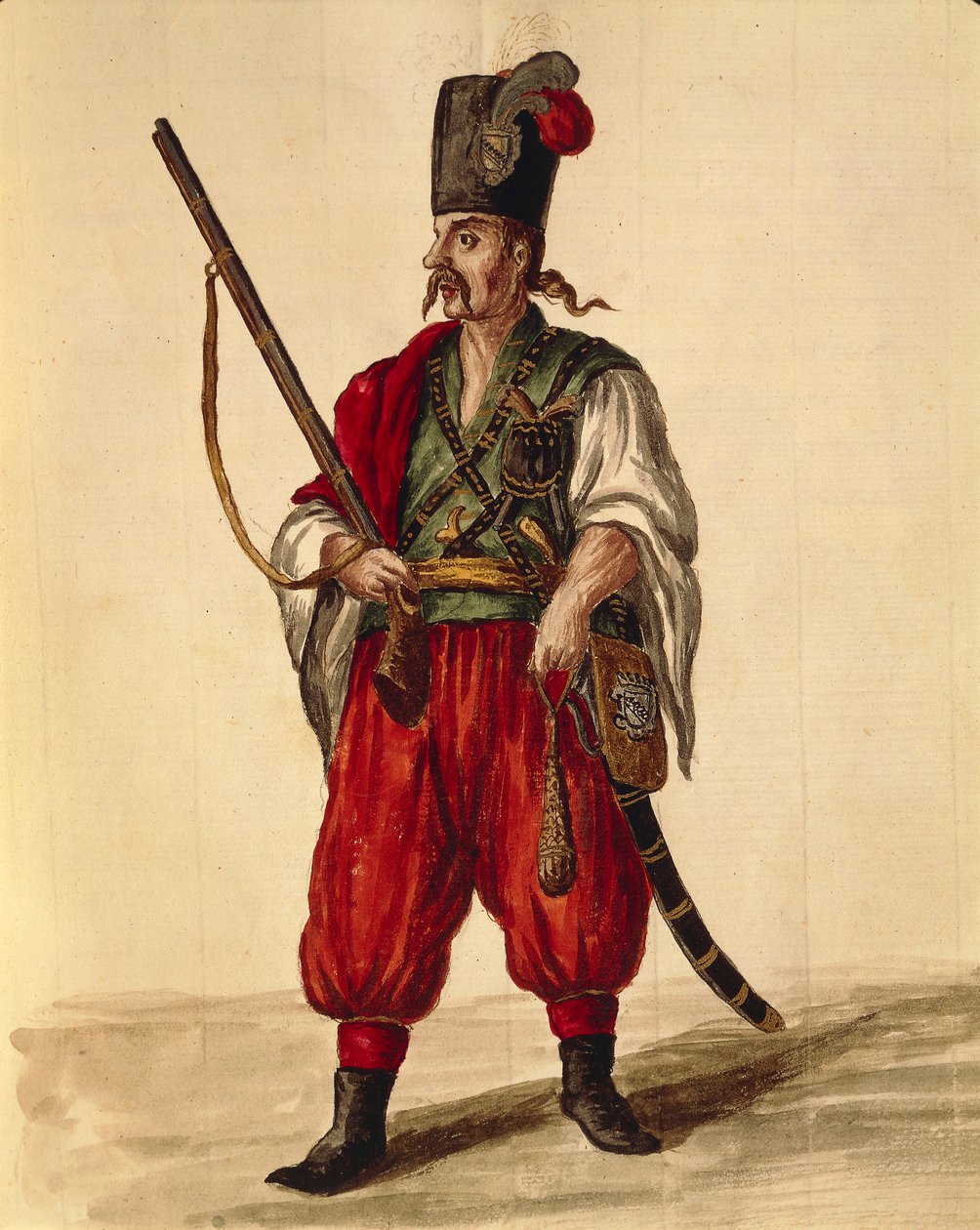 Karabina üniforması, Jan van Grevenbroeck veya Giovanni Grevembroch (1731-1807), Gli Abiti de Veneziani, resimli kostüm kitabından, suluboya by Jan van Grevenbroeck