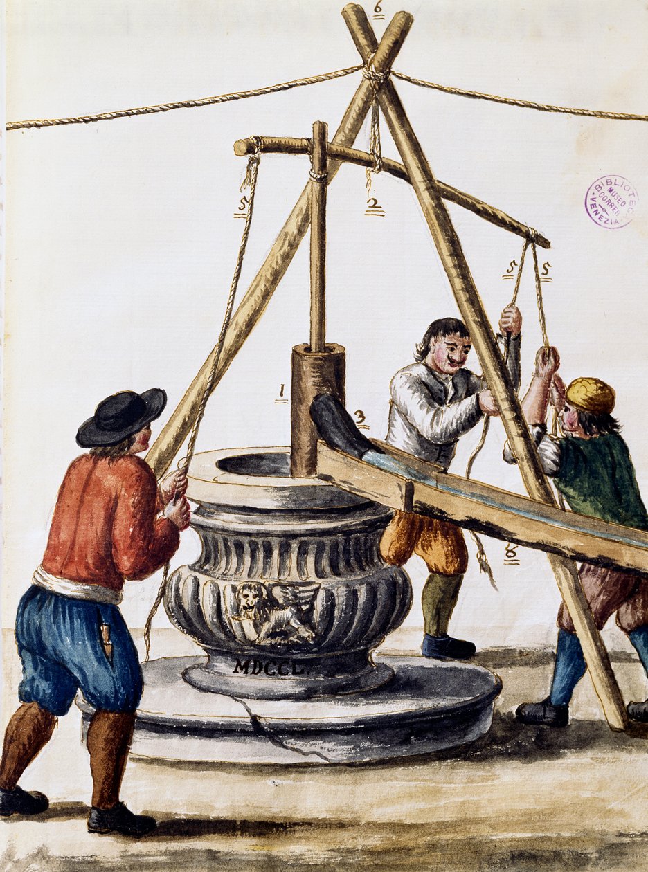 Kuyu kazma, Resimli Venedik kostümleri kitabından çizim, Jan Grevenbroeck (1731-1807), suluboya, İtalya by Jan van Grevenbroeck