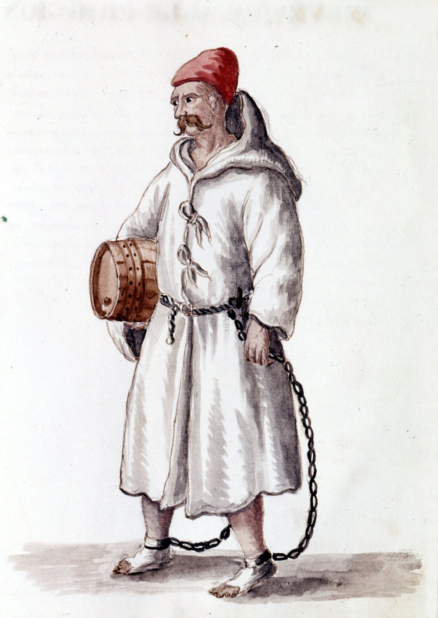 Galeri kablosu. 17 - 18. yüzyıl. Jan van Grevenbroek (veya Giovanni Grevenbroich (Grevenbroich) (1731-1807) tarafından yazılan "Veniyalıların Gümrükleri" adlı el yazmasından suluboya çizimi ve mürekkep by Jan van Grevenbroeck