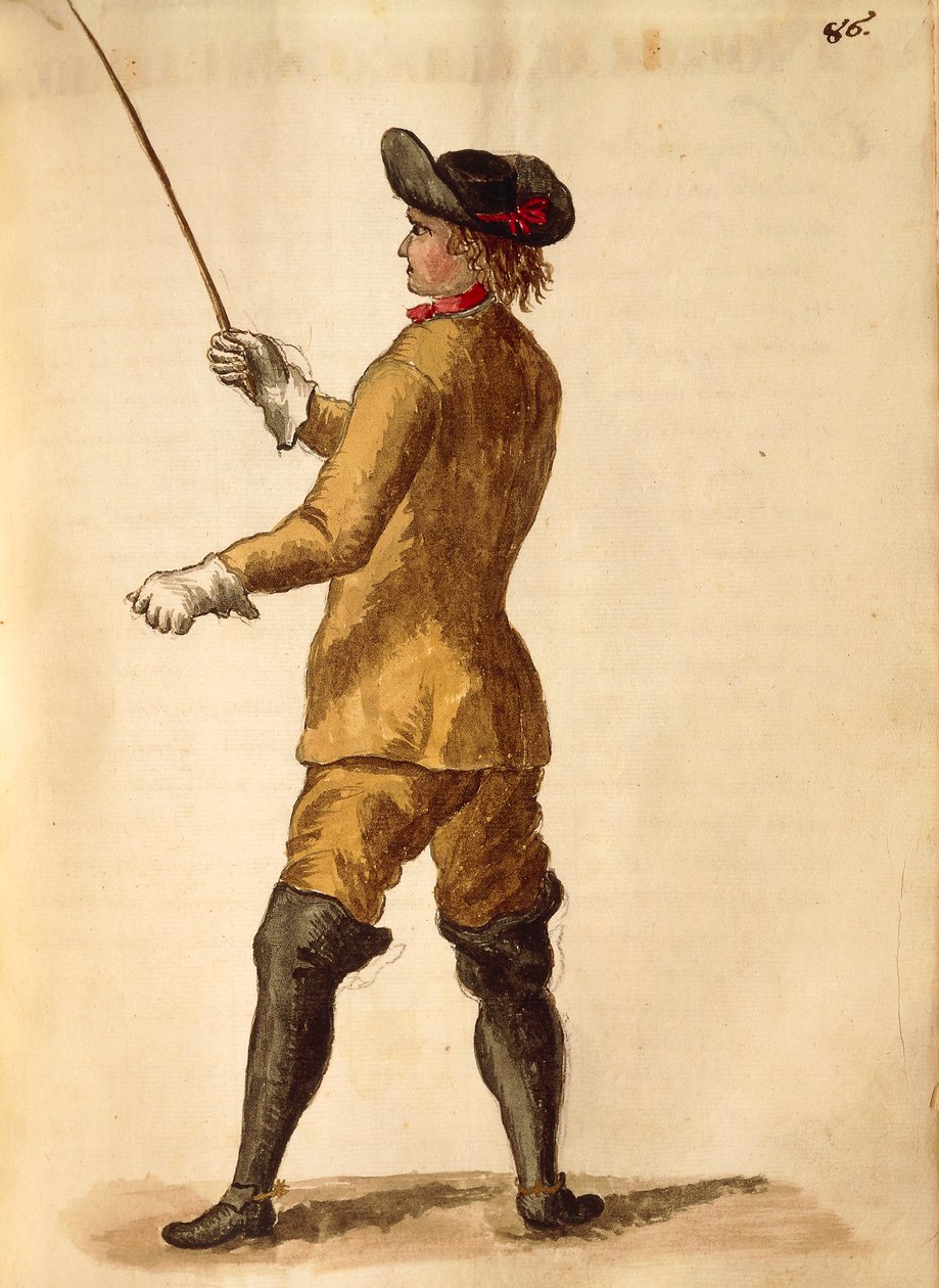 Binici kostümlü beyefendi, Jan van Grevenbroeck veya Giovanni Grevembroch (1731-1807), Gli Abiti de Veneziani, resimli kostüm kitabından, suluboya by Jan van Grevenbroeck