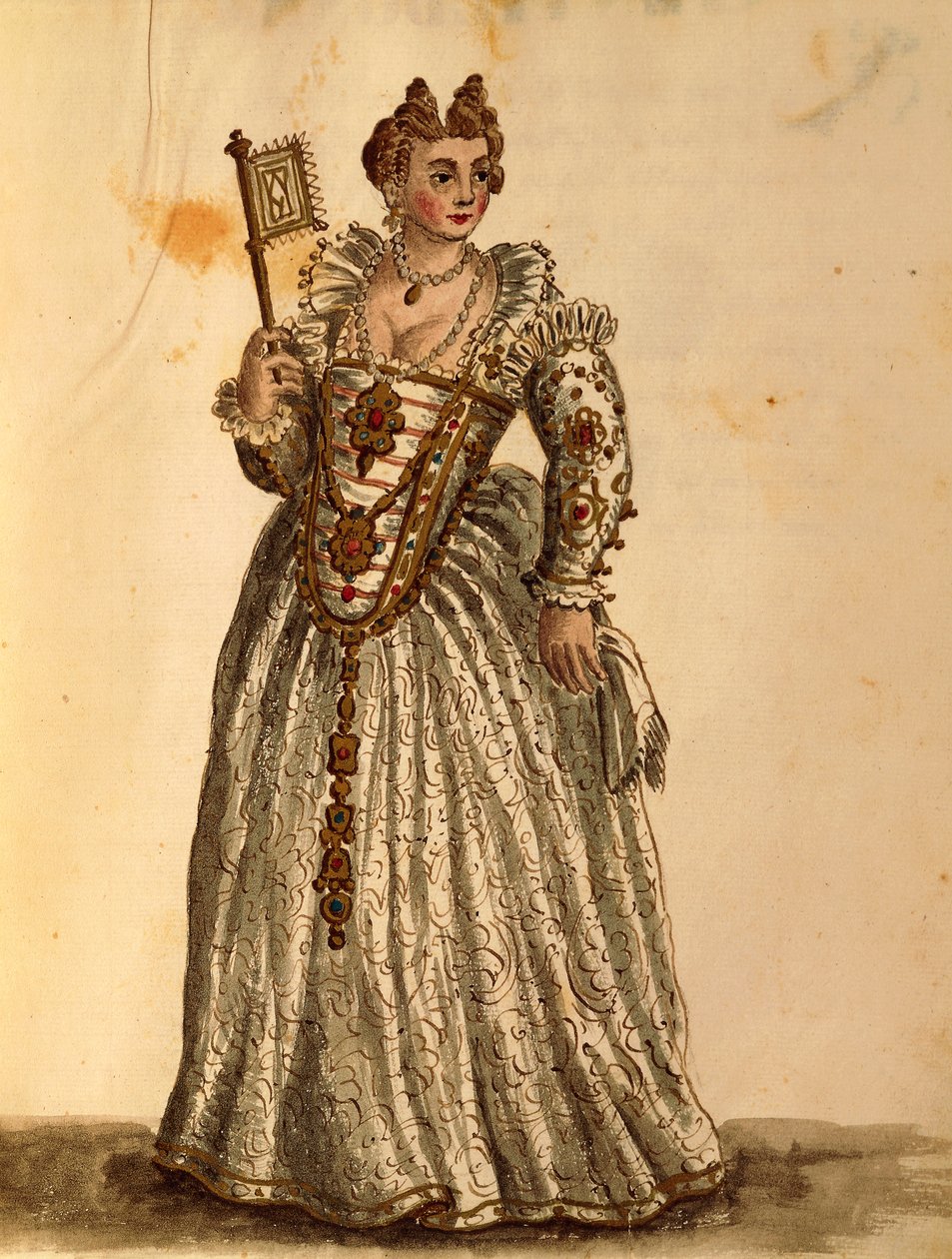Gece elbiseli centilmen kadın, Jan van Grevenbroeck veya Giovanni Grevembroch (1731-1807), Gli Abiti de Veneziani, resimli kostüm kitabından, suluboya by Jan van Grevenbroeck