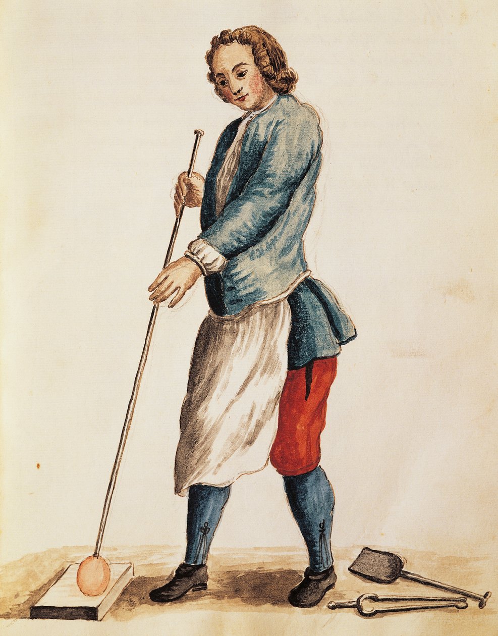 Murano camından cam üfleyici, Resimli Venedik kostümleri kitabından örnek, Jan Grevenbroeck (1731-1807), suluboya, İtalya by Jan van Grevenbroeck
