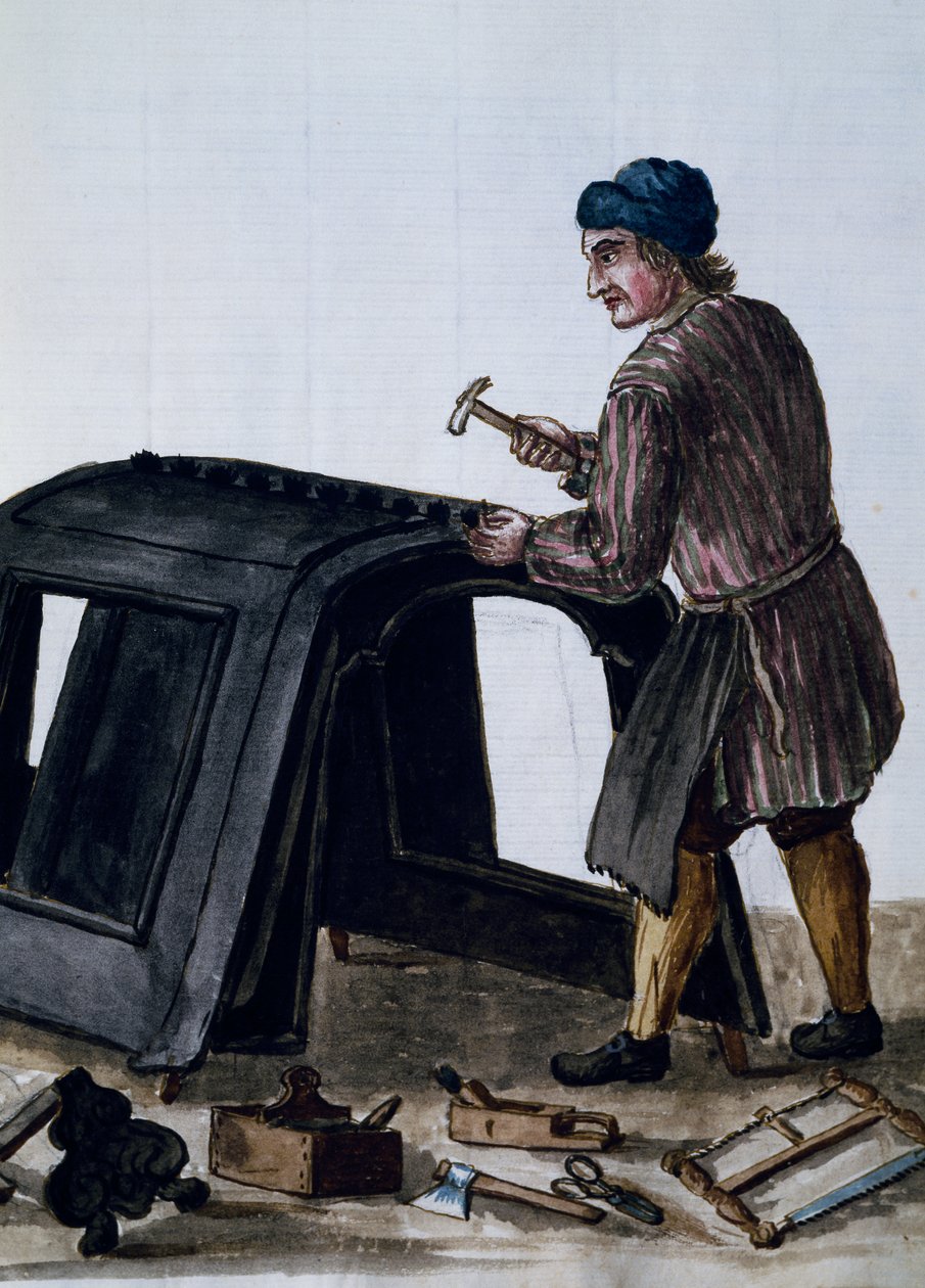Gondol inşaatçıları, Jan van Grevenbroeck (1731-1807) tarafından Dress of Venice el yazması, İtalya by Jan van Grevenbroeck