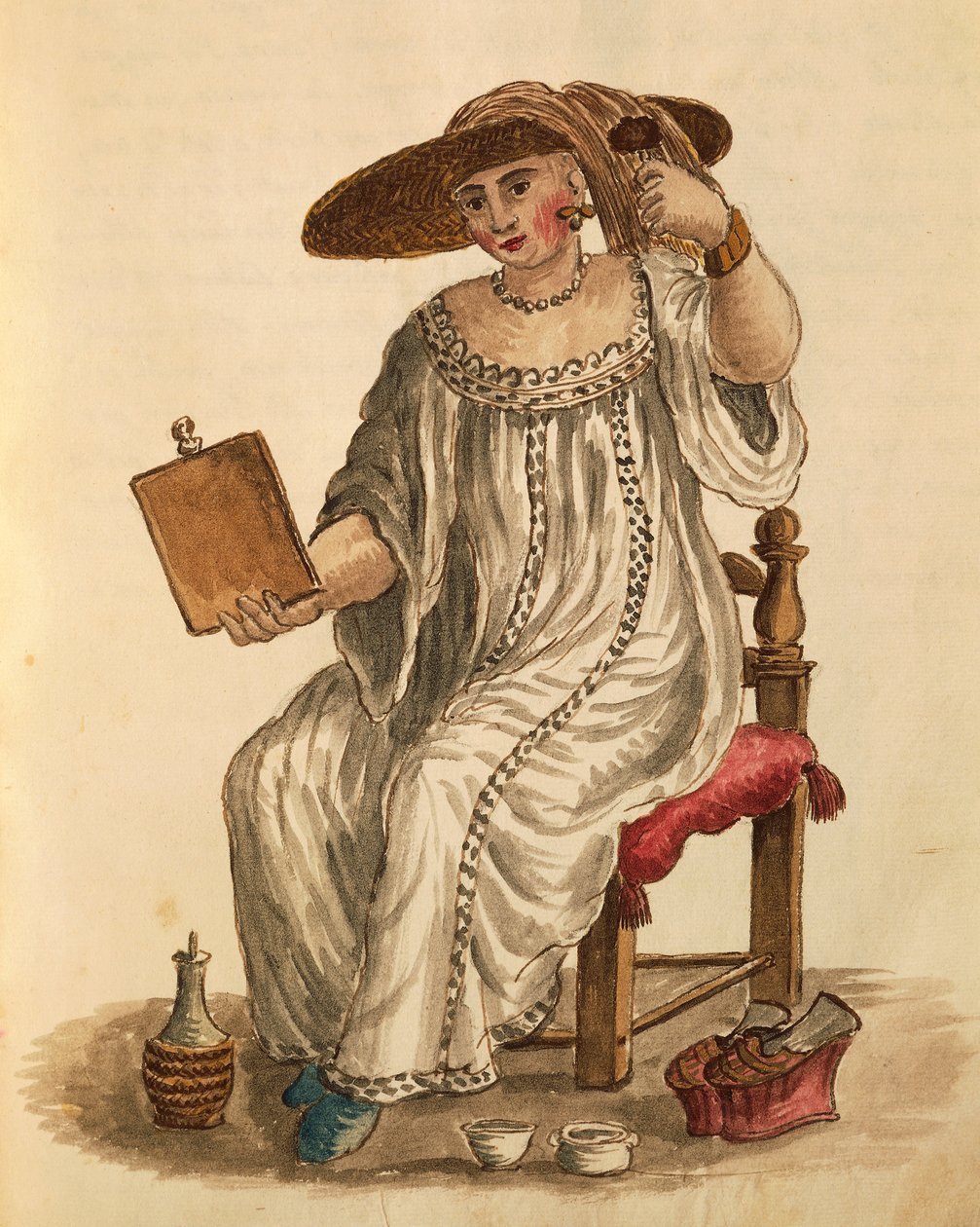 Makyajını yapan bayan, Jan van Grevenbroeck veya Giovanni Grevembroch (1731-1807), Gli Abiti de Veneziani, resimli kostüm kitabından, suluboya by Jan van Grevenbroeck