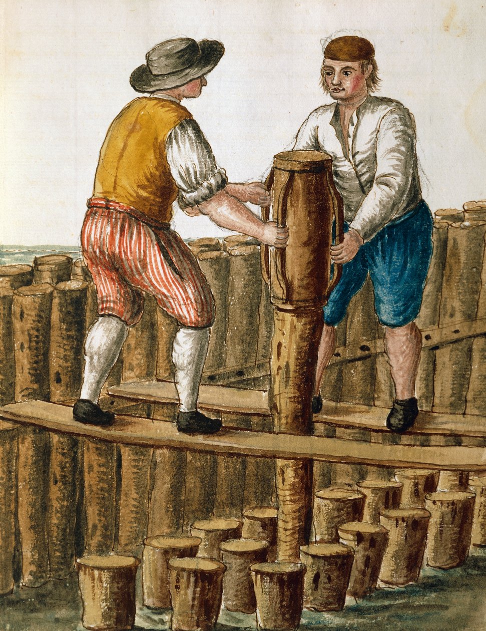 Venedik lagününün temellerinin atılması, Jan van Grevenbroeck (1731-1807) tarafından Dress of Venice el yazması, İtalya by Jan van Grevenbroeck