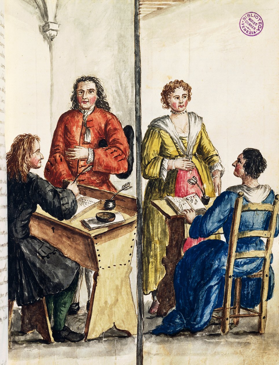 Evlilik ajansı, resimli Venedik kostümleri kitabından, Jan Grevenbroeck (1731-1807), suluboya, İtalya by Jan van Grevenbroeck