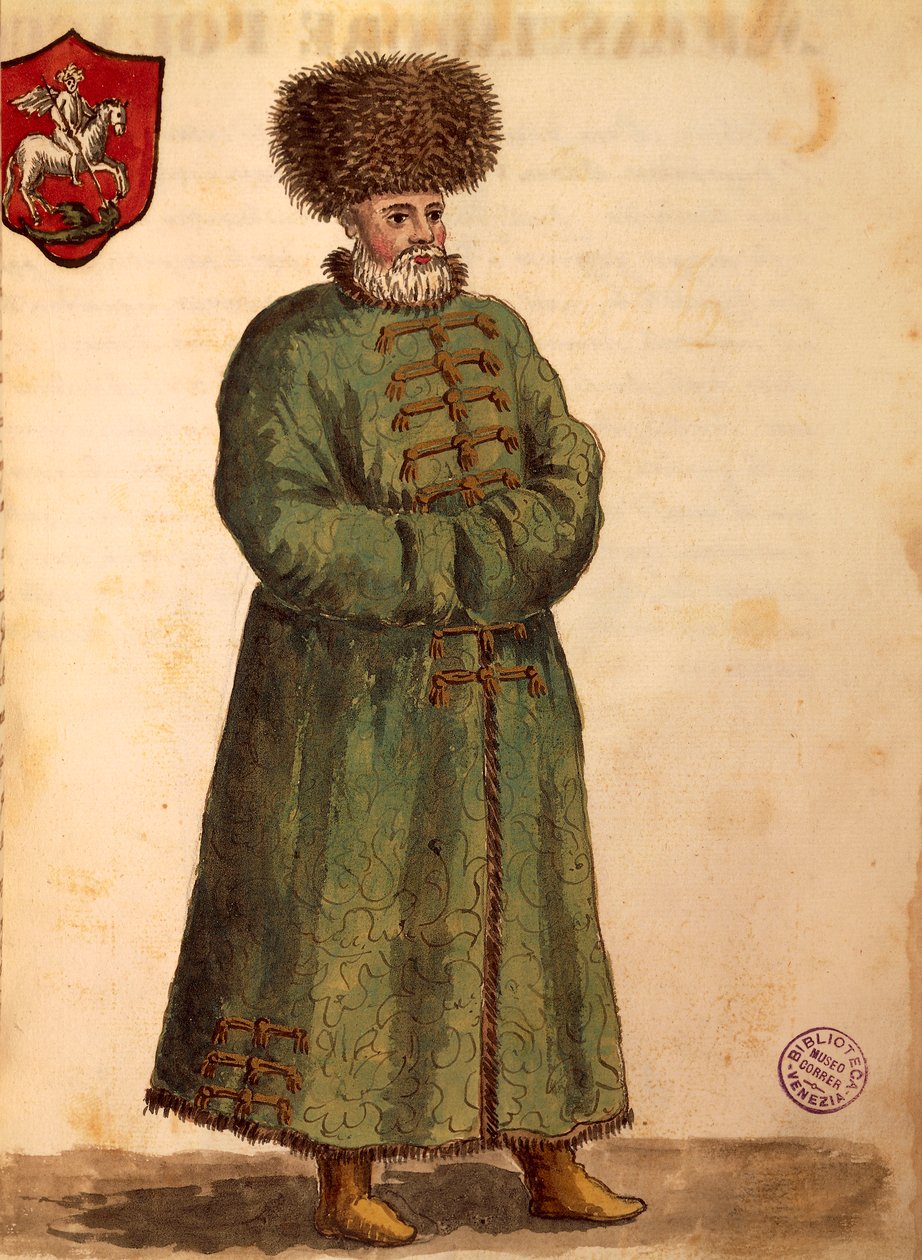 Moskova elçisi, Jan van Grevenbroeck veya Giovanni Grevembroch (1731-1807), Gli Abiti de Veneziani, resimli kostüm kitabından, suluboya by Jan van Grevenbroeck