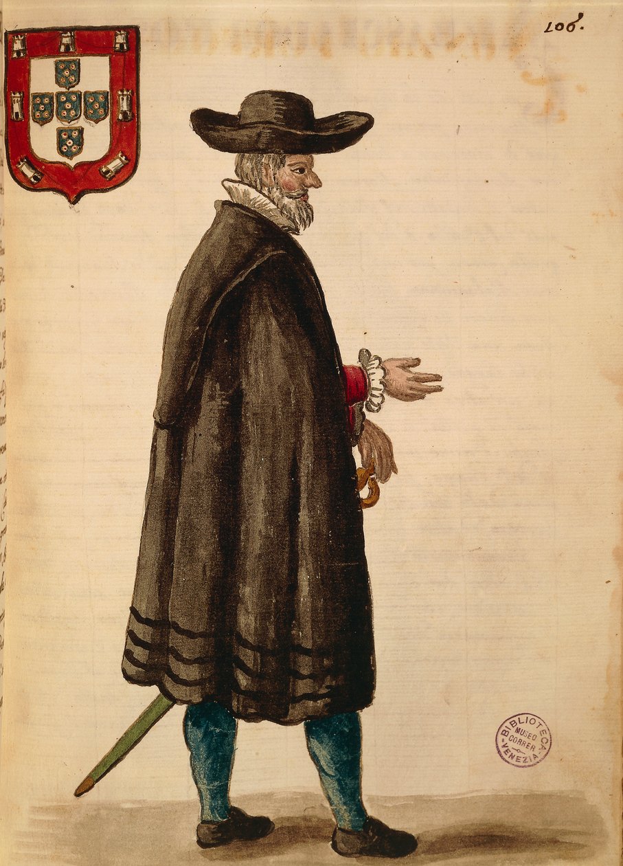 Portekiz büyükelçisi, Jan van Grevenbroeck veya Giovanni Grevembroch (1731-1807), Gli Abiti de Veneziani, resimli kostüm kitabından, suluboya by Jan van Grevenbroeck
