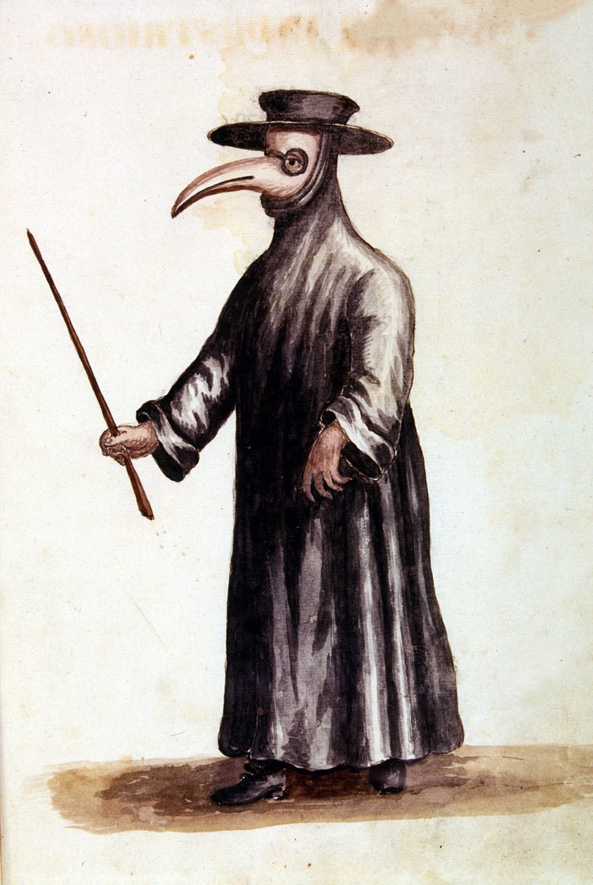 18. yüzyılda vebaya karşı koruyucu giysiler. by Jan van Grevenbroeck