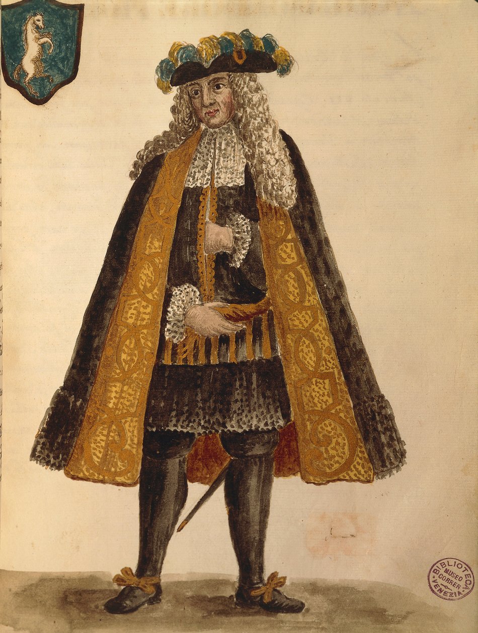 Sardunya elçisi, Jan van Grevenbroeck veya Giovanni Grevembroch (1731-1807), Gli Abiti de Veneziani, resimli kostüm kitabından, suluboya by Jan van Grevenbroeck