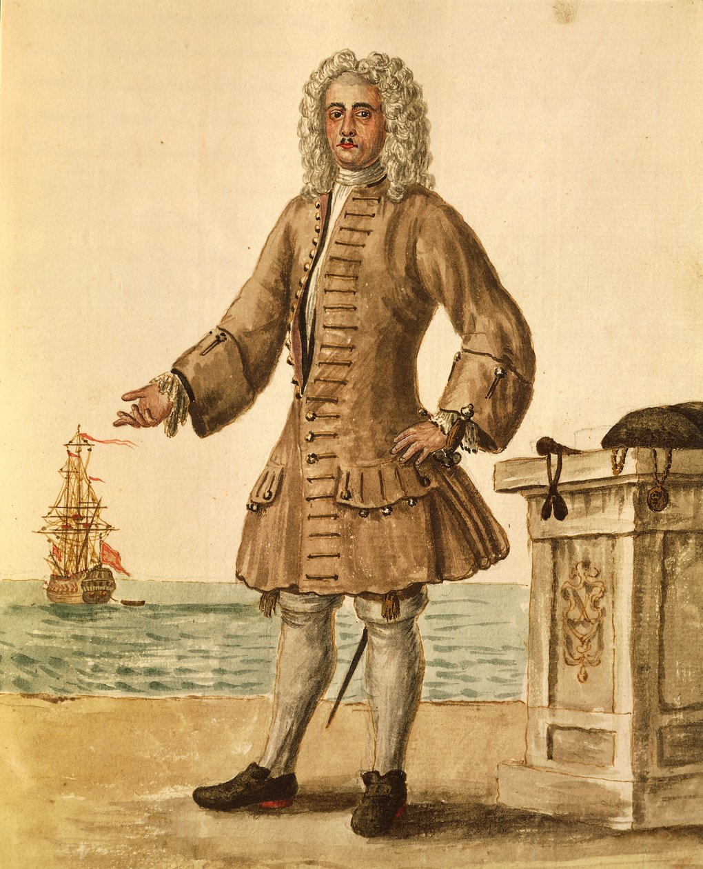 Venedik Cumhuriyeti Gemi Kaptanı, Jan van Grevenbroeck veya Giovanni Grevembroch (1731-1807), Gli Abiti de Veneziani, resimli kostüm kitabından, suluboya by Jan van Grevenbroeck