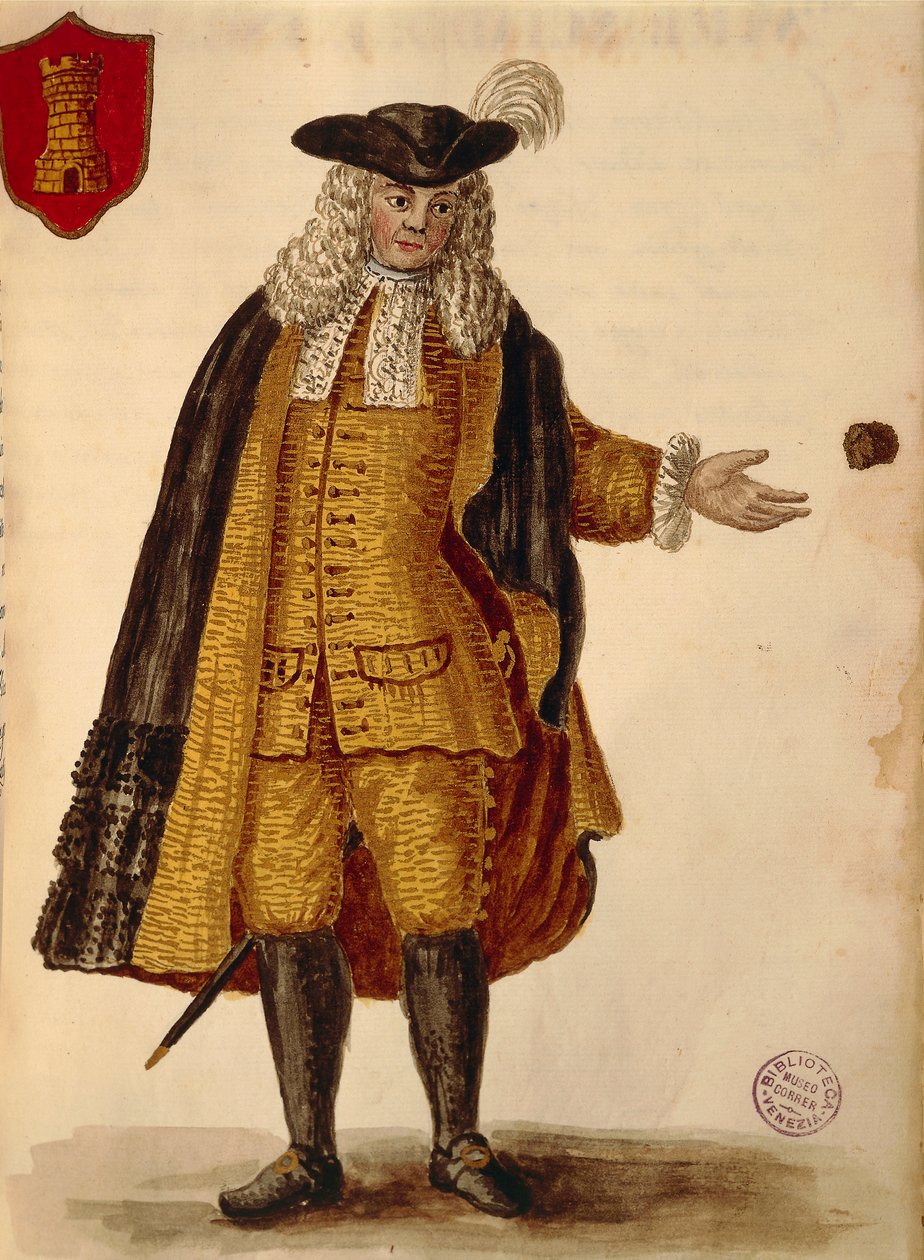 İspanyol büyükelçisi, Jan van Grevenbroeck veya Giovanni Grevembroch (1731-1807), Gli Abiti de Veneziani, resimli kostüm kitabından, suluboya by Jan van Grevenbroeck
