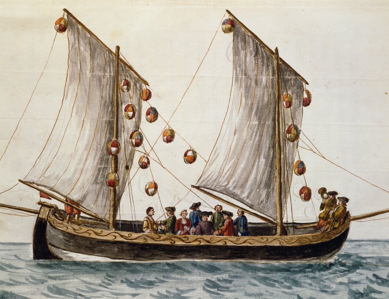 Kurtarıcı Bayramı için süslenmiş Venedik teknesi, Jan Grevenbroeck (1731-1807), suluboya, İtalya by Jan van Grevenbroeck
