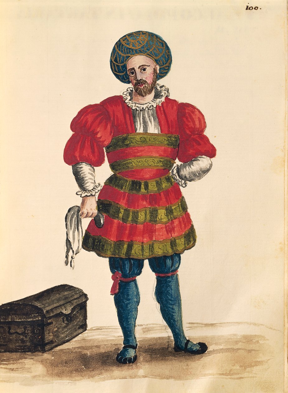 Venedik kıyafetleri: Venedikli gezgin, Jan van Grevenbroeck veya Giovanni Grevembroch (1731-1807), Gli Abiti de Veneziani, resimli kostüm kitabından, suluboya by Jan van Grevenbroeck