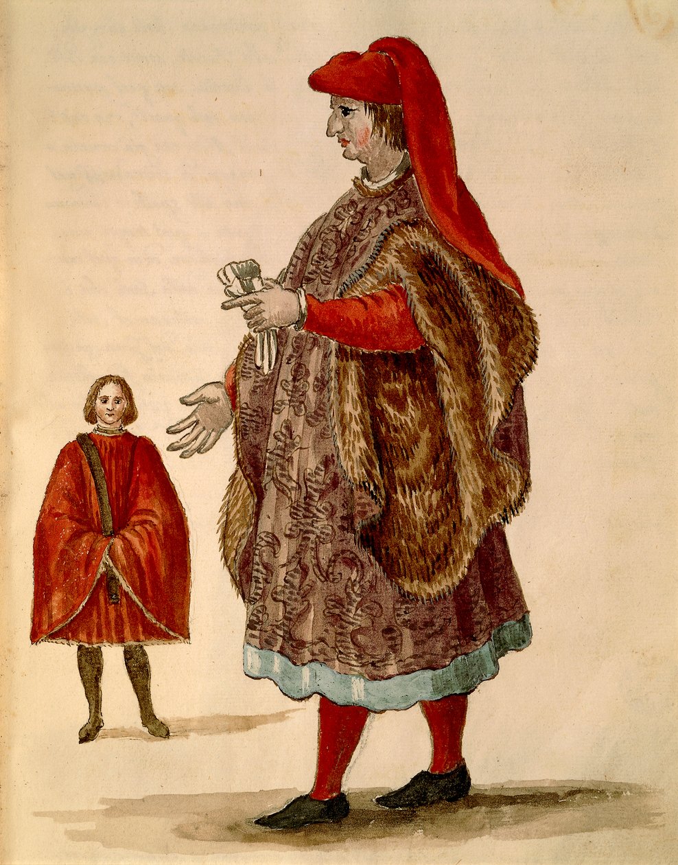 Jan van Grevenbroeck veya Giovanni Grevembroch (1731-1807), Gli Abiti de Veneziani, resimli kostüm kitabından, suluboya, "Dogalina" giyen Venedikli senatör, geniş kollu resmi cüppe by Jan van Grevenbroeck