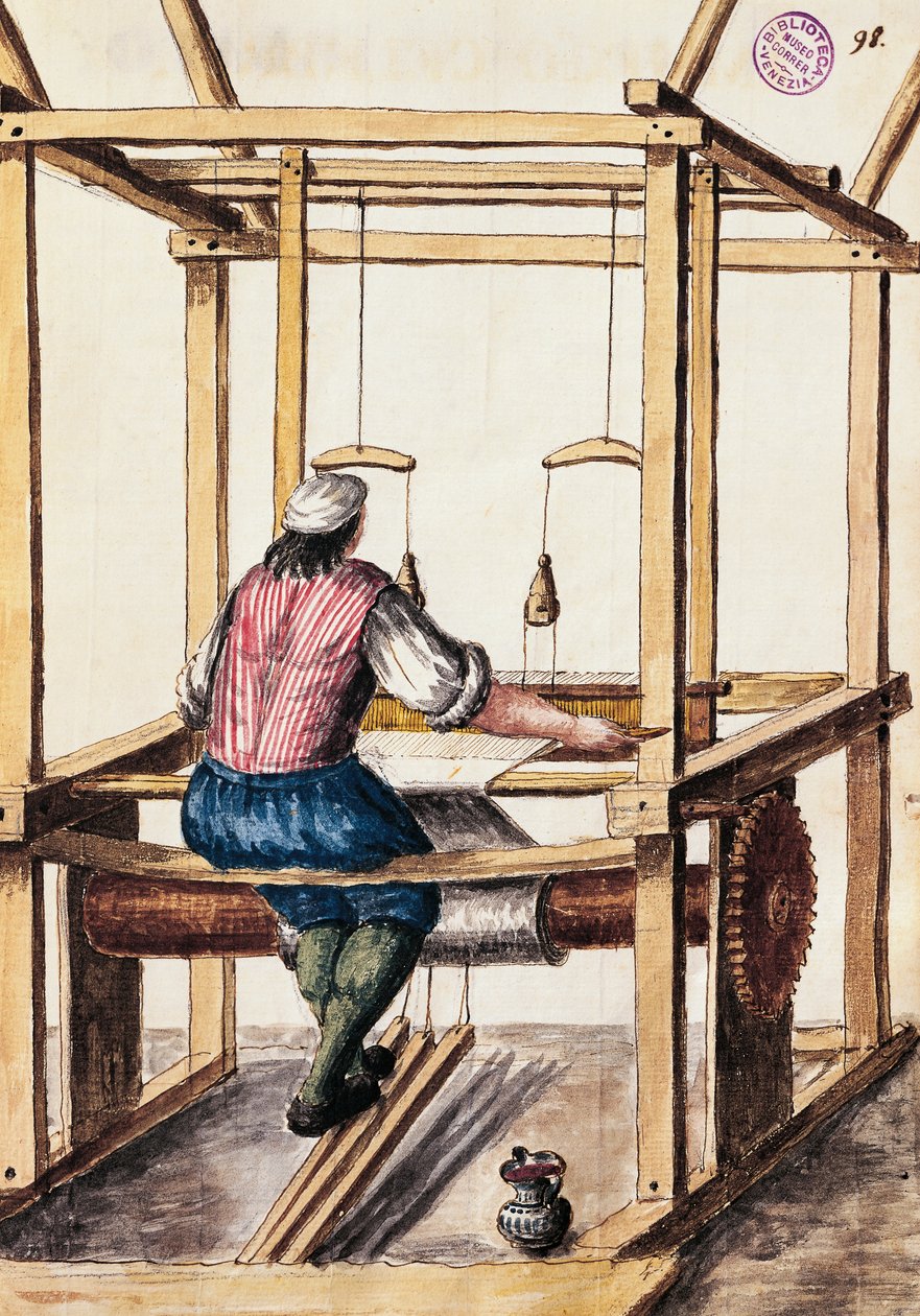 Weaver, Venedikliler el yazmasının elbisesinden Jan van Grevenbroeck (1731-1807) çizimi, İtalya by Jan van Grevenbroeck