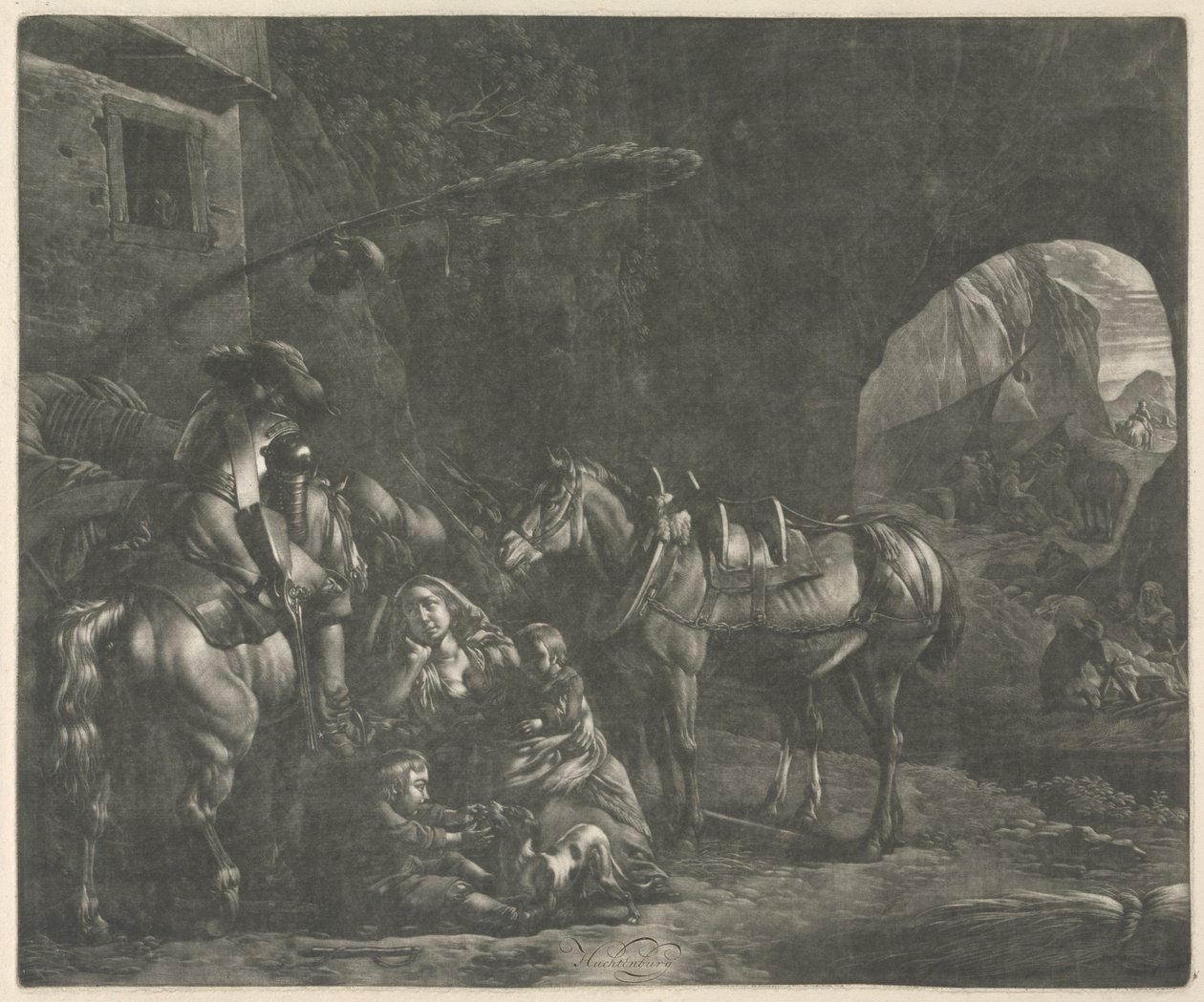 İki Çocuk Annesi by Jan van Huchtenburg