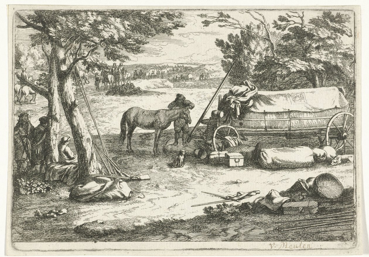 Araba ve rakamlarla manzara by Jan van Huchtenburg