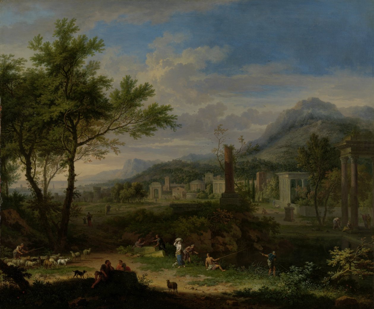Balıkçılar ile Arkadya Manzarası by Jan van Huysum