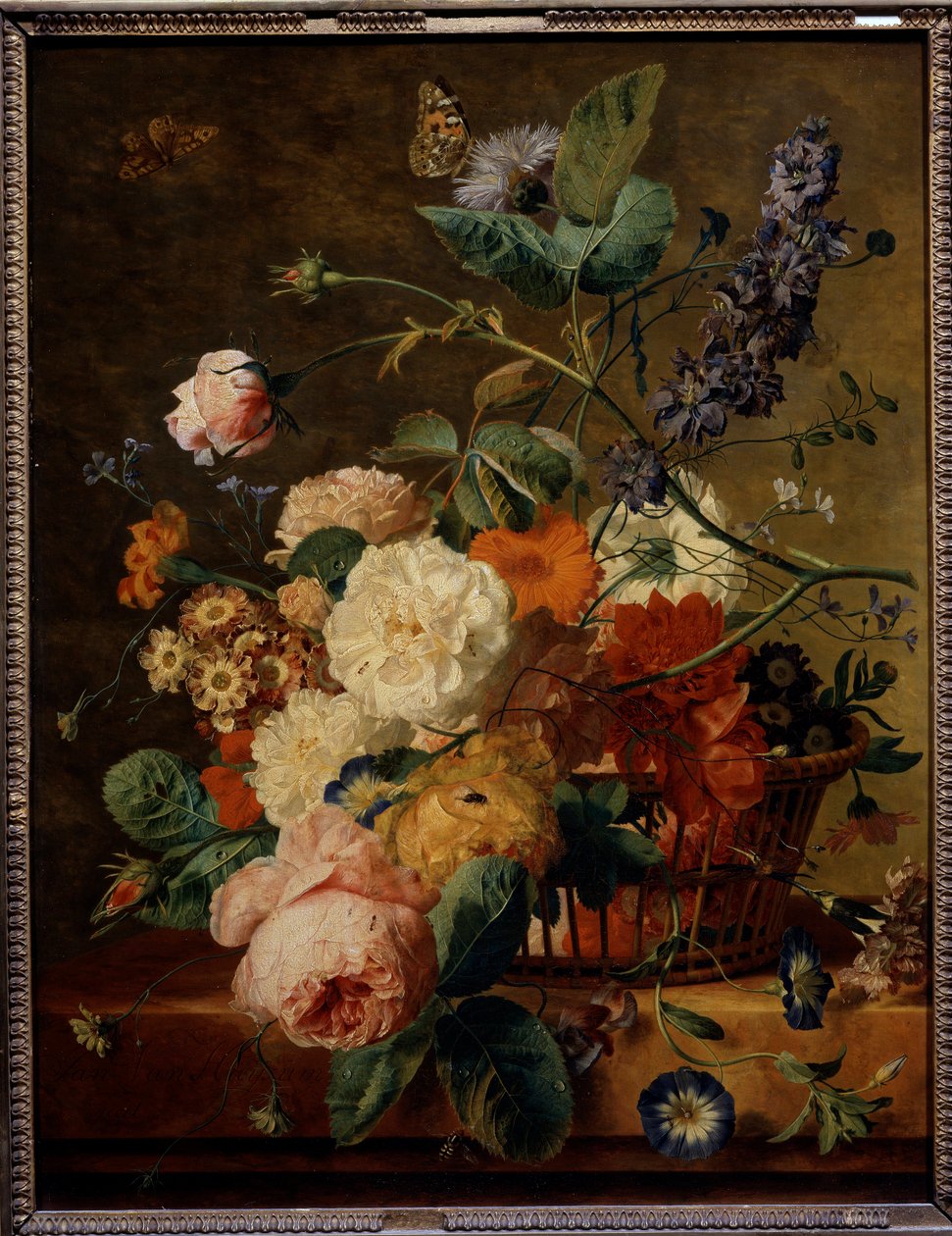 Kelebekler ile çiçek sepeti. Jan Van Huysum (1682-1749) Ec. Bekle. by Jan van Huysum