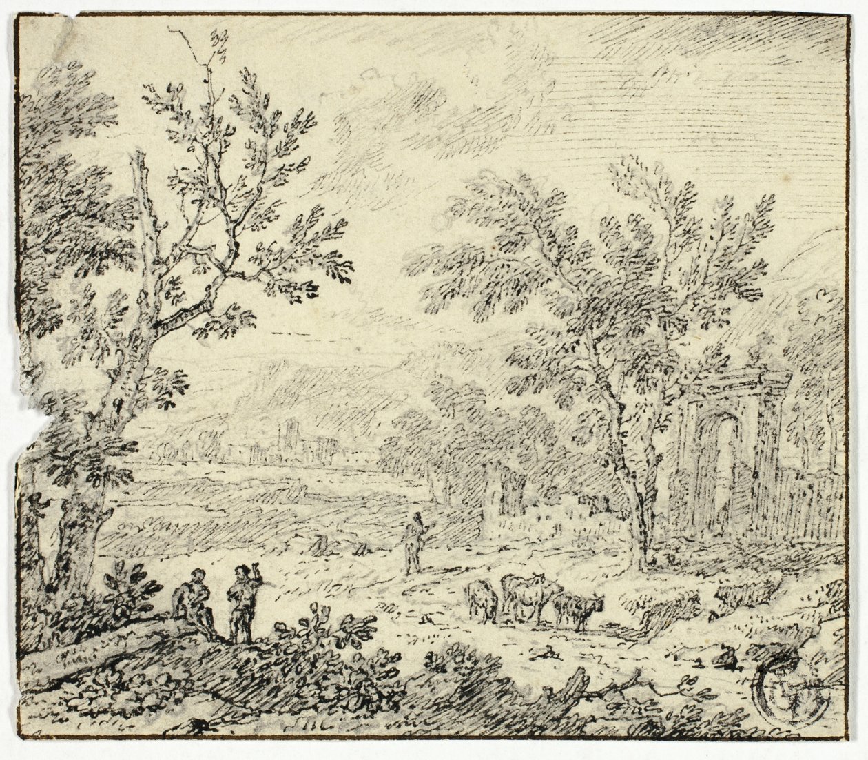 Keçi, keçi çobanı ve harabelerle dolu manzara by Jan van Huysum