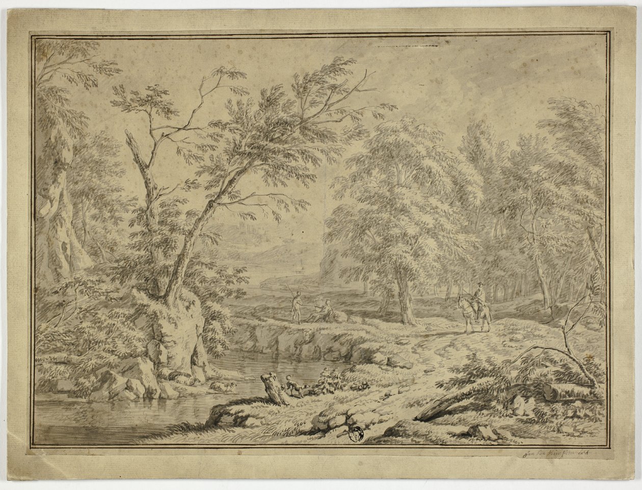 Nehir kenarındaki çobanlarla ve at sırtında adamla manzara by Jan van Huysum