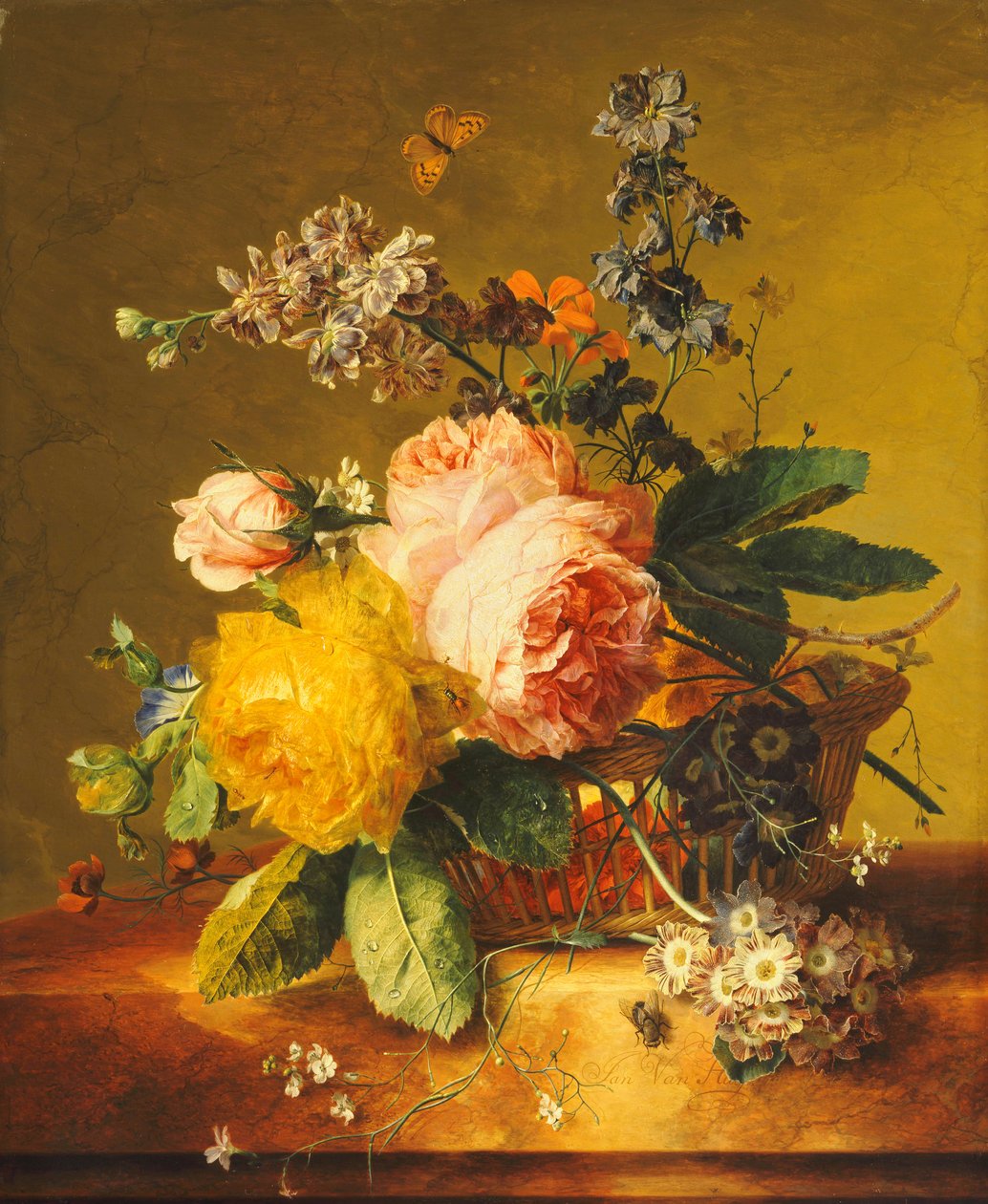 Mermer Kenarda Sepette Güller ve Diğer Çiçekler, c.1742 by Jan van Huysum