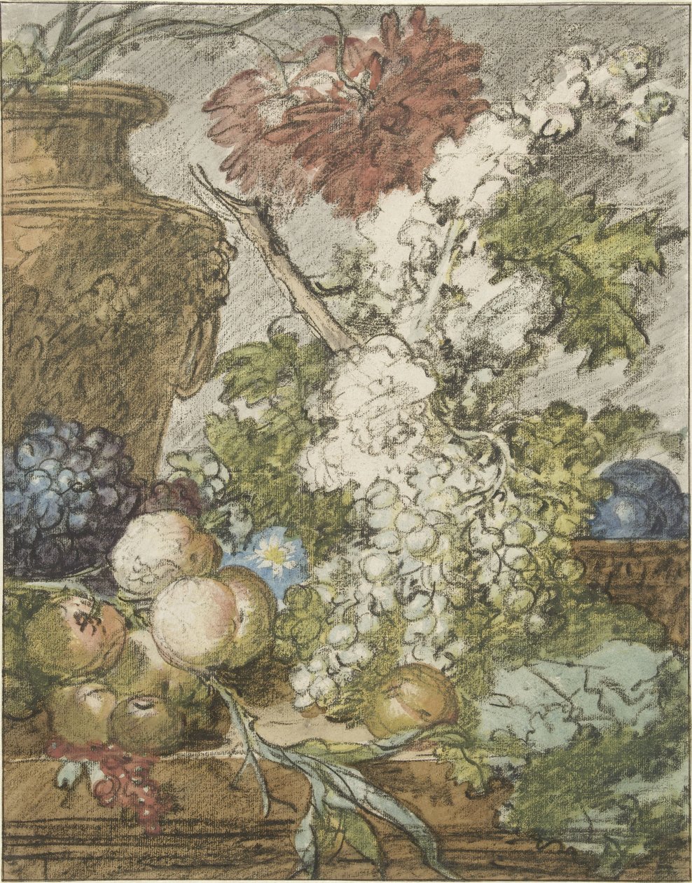 Meyve ve Çiçeklerden Bir Natürmort Çizimi Bir Meyve ve Çiçek Parçası için Eskiz by Jan van Huysum