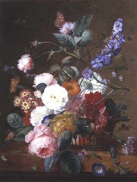 Sepette Çiçeklerle Natürmort by Jan van Huysum