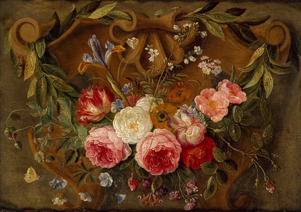 Çiçek Çelenkli Dekoratif Natürmort Kompozisyon, 17. yüzyılın ortaları by Jan van Kessel