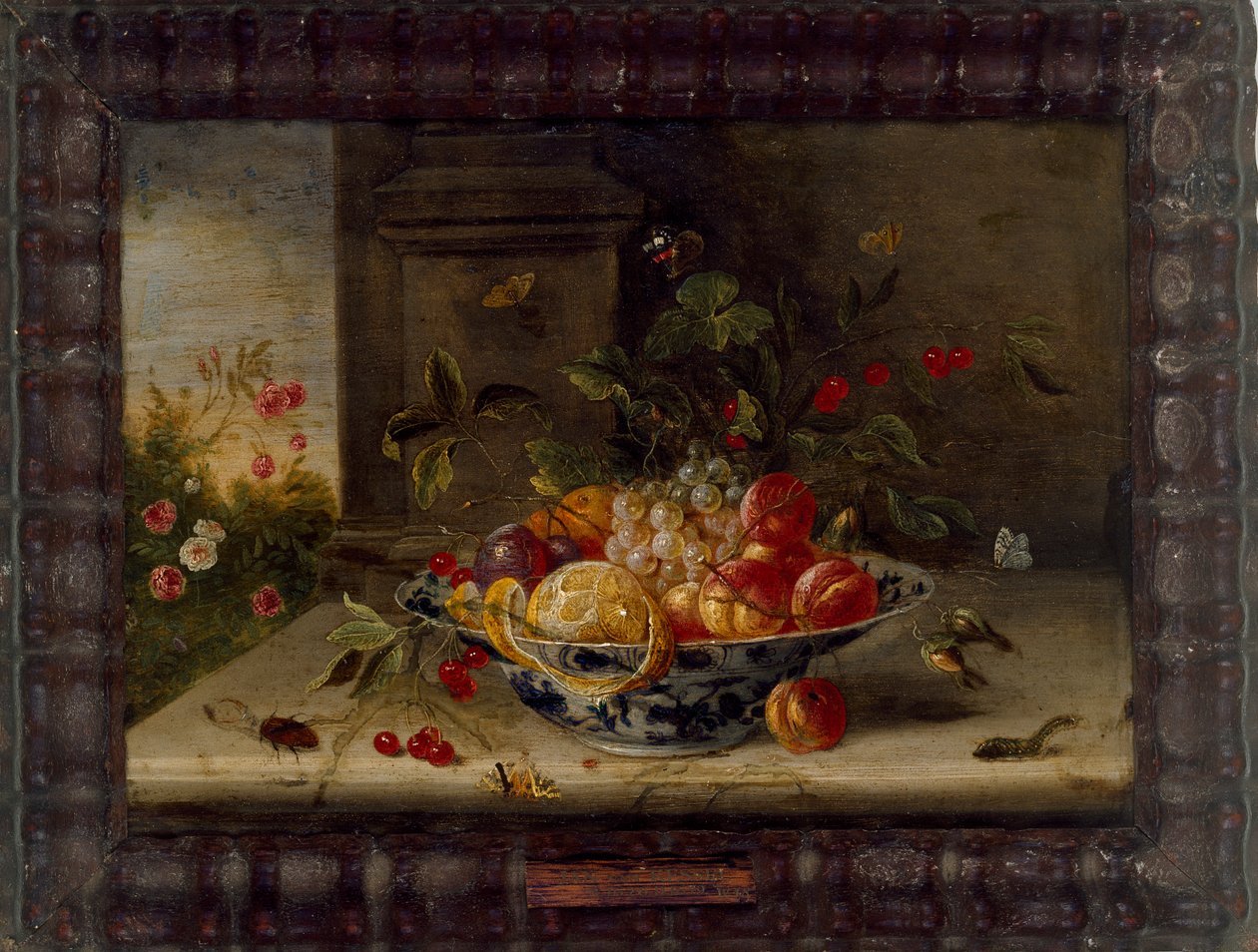 Porselen Kase, Meyve ve Böcekler ile Dekoratif Natürmort Kompozisyon, 17. yüzyıl ortası by Jan van Kessel