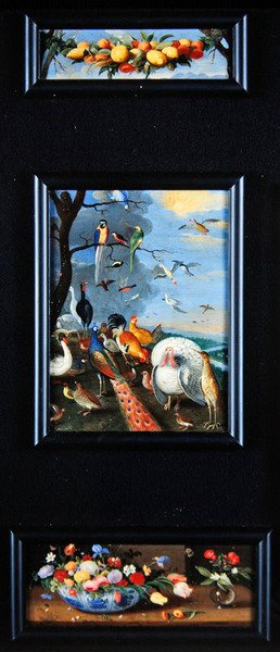 Natürmort tablo - meyve çelenk, çeşitli kuşlar, buketler by Jan van Kessel the Elder