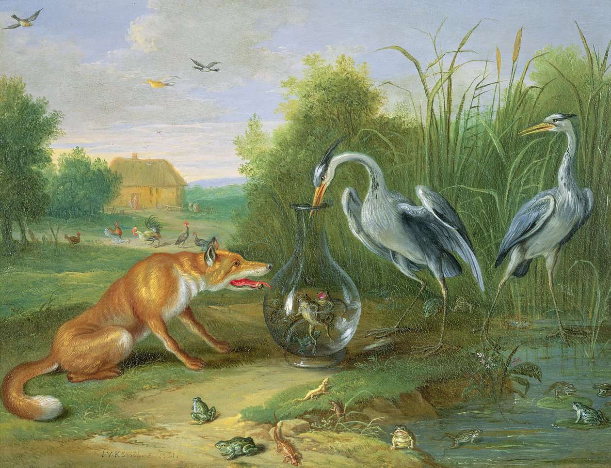 Balıkçıl ve Tilki, 1661 (bakır üzerine yağlı boya) by Jan van Kessel the Elder