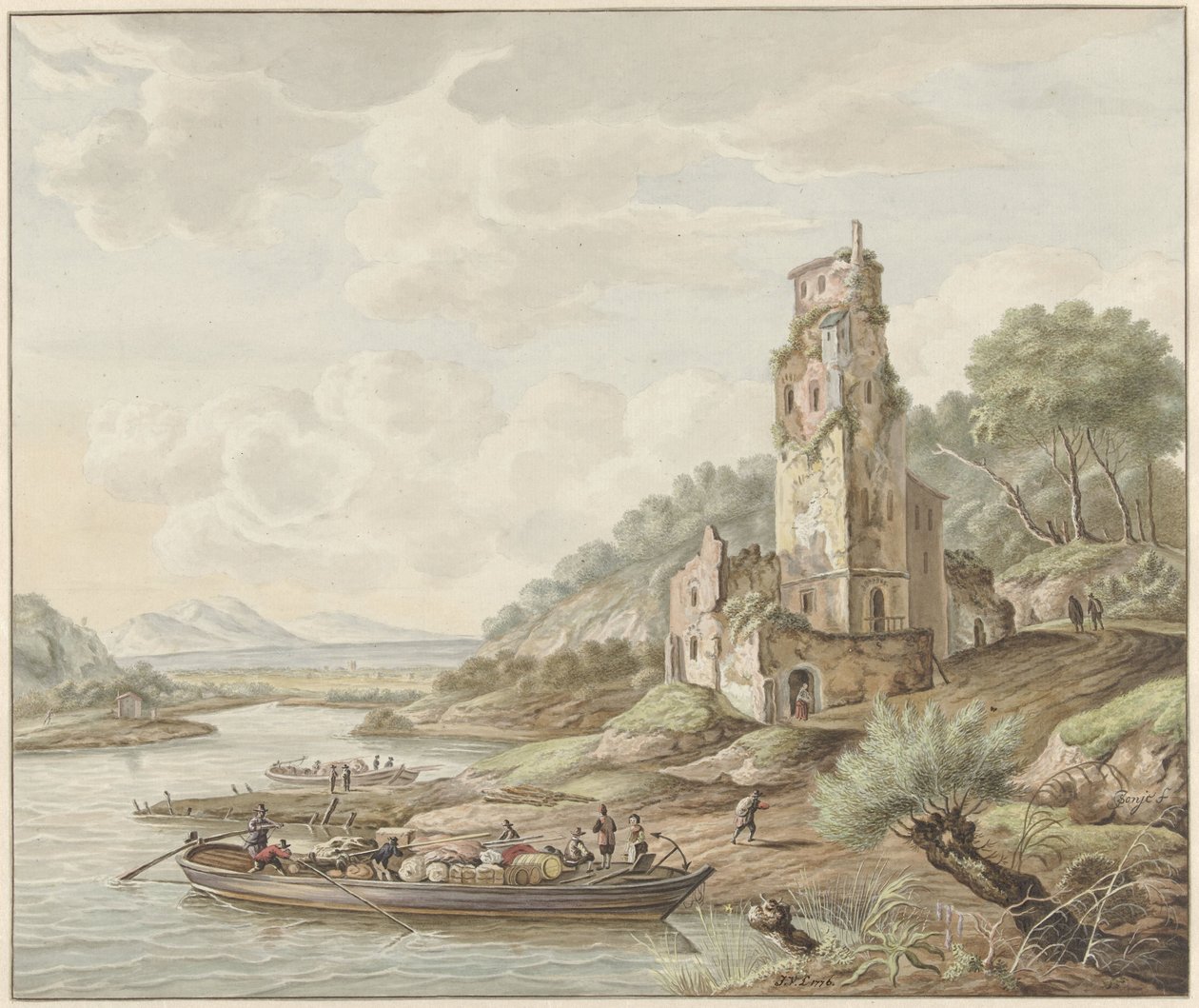 Bir kalede mal olan bir mavna ile manzara by Jan van Lockhorst