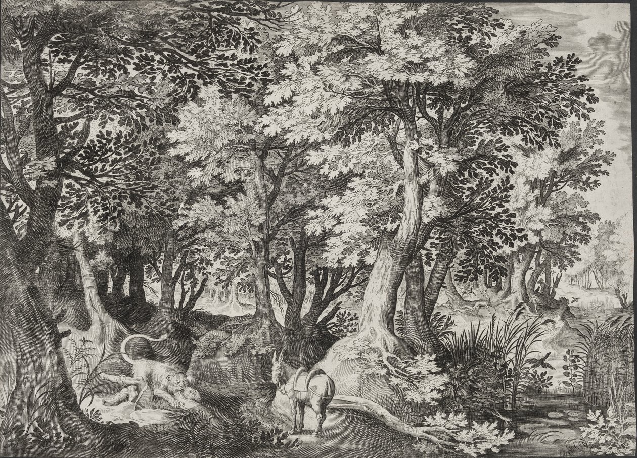 Söz dinlemeyen peygamberin bir aslan tarafından tüketildiği manzara by Jan van Londerseel