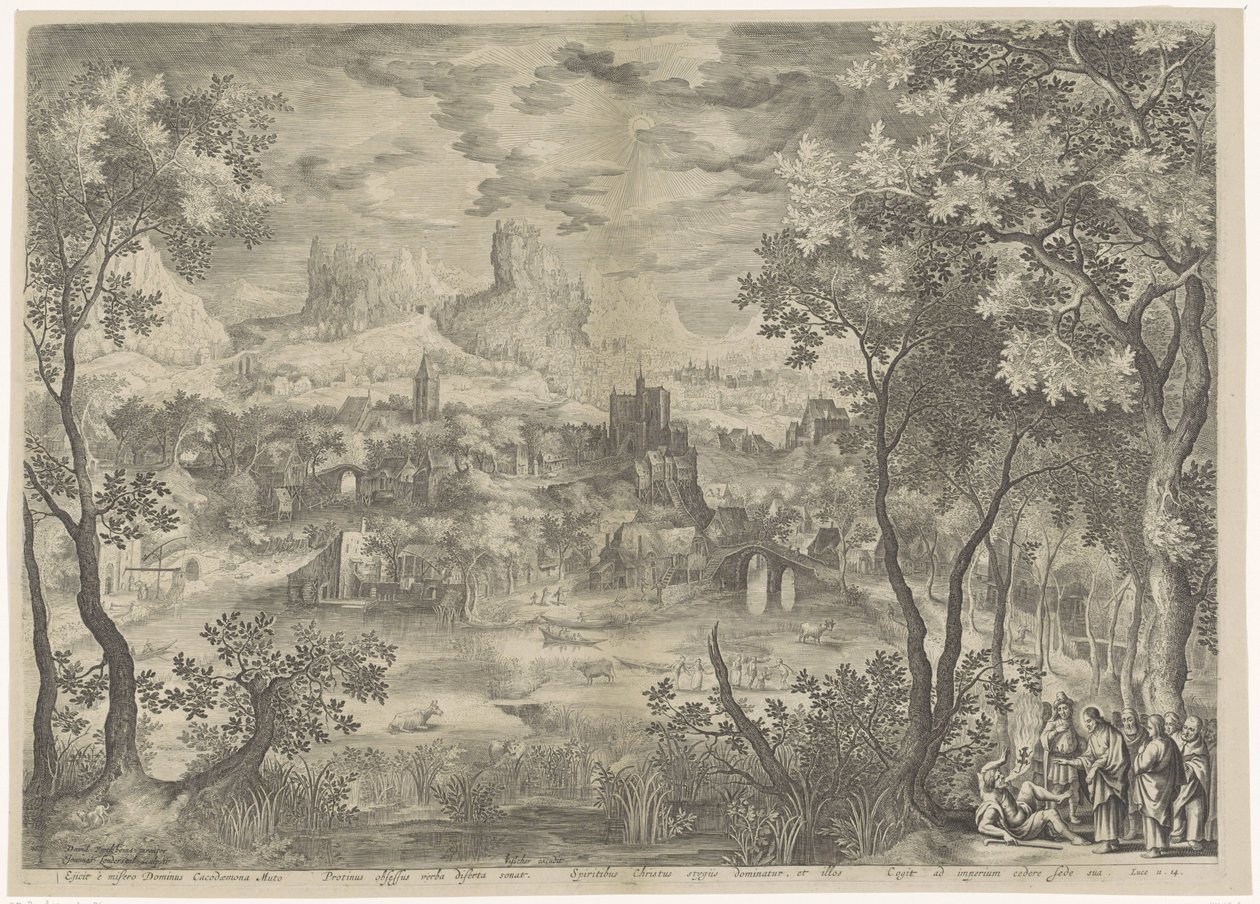 Landschap, Christ die een demon uitdrijft bij een stomme man ile tanıştı Rab, sefil Cacodaeomona Mito