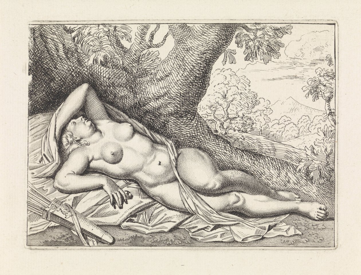 Manzara içinde uyuyan Diana by Jan van Neck