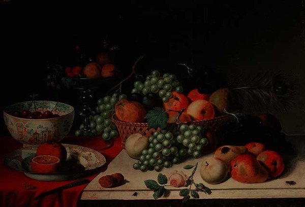Bir sepet üzüm ve elma by Jan van Os