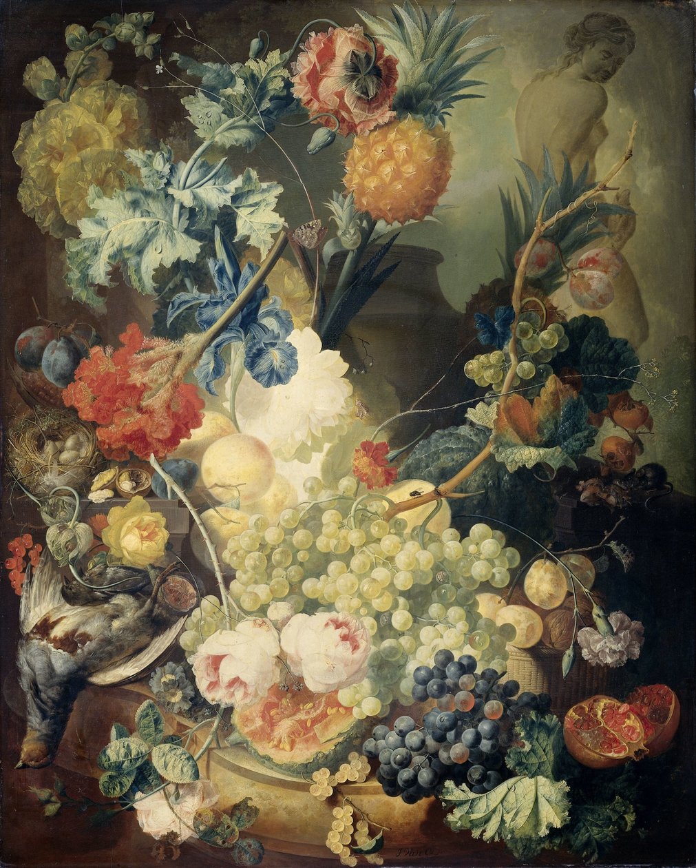 Çiçekler, Meyveler ve Kuşlarla Natürmort by Jan van Os