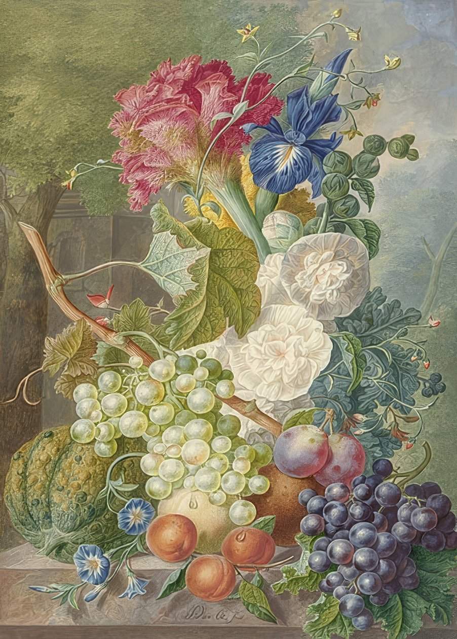 Çiçekler ve meyveler ile natürmort. 1775-1800 civarında by Jan van Os